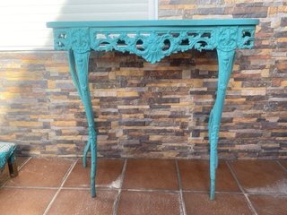 Consola Vintage Barroca Turquesa-bronce protugués