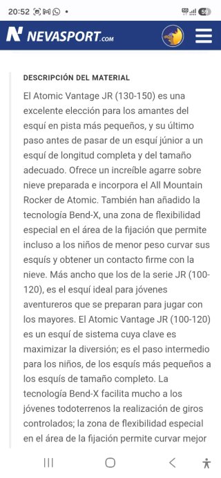 Esquís Atomic Vantage Junior 130cm