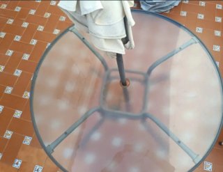 Conjunto de Mesa redonda cristal y 4 sillas jardin