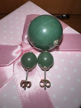 Colgante Y Pendientes Jade Natural Y Plata 925