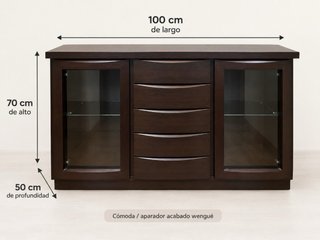 Cómoda de salón de madera y cristal
