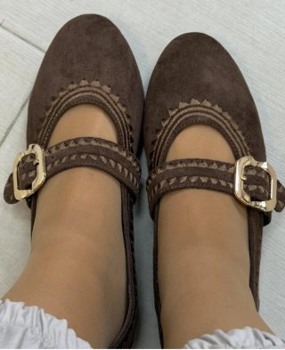 Bailarinas Marrones Bordadas con Hebilla