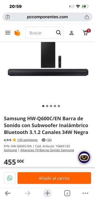 Barra de Sonido Samsung HW-Q600C/EN Negra