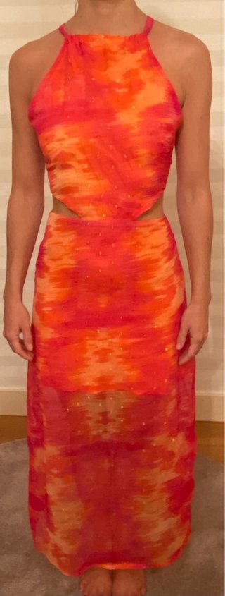 Vestido largo estampado naranja y rojo
