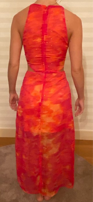 Vestido largo estampado naranja y rojo