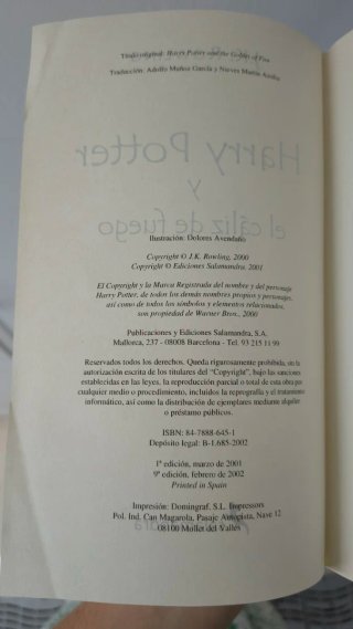 Libro Harry Potter y el Cáliz de Fuego