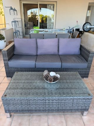 Mesa y 4 Sillas Exterior Ratán Cristal