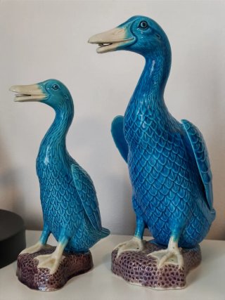 Patos azules porcelana China esmaltada años 70