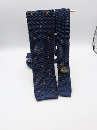 Cravatta a Maglia Uomo 100% Seta Blu Navy Pois