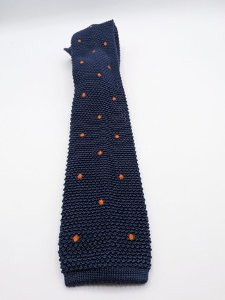 Cravatta a Maglia Uomo 100% Seta Blu Navy Pois