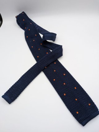 Cravatta a Maglia Uomo 100% Seta Blu Navy Pois