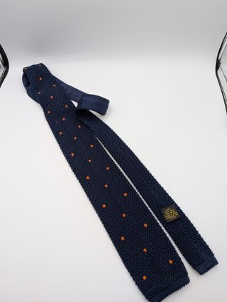 Cravatta a Maglia Uomo 100% Seta Blu Navy Pois