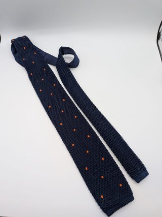 Cravatta a Maglia Uomo 100% Seta Blu Navy Pois