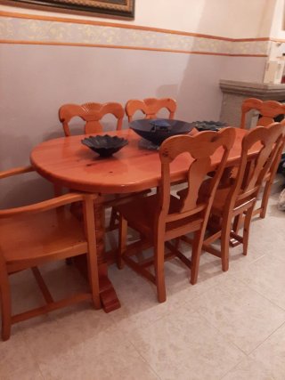 Conjunto rústico mesa comedor madera