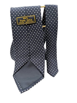 Cravatta Uomo 100% Seta Blu Navy Pois Bianchi
