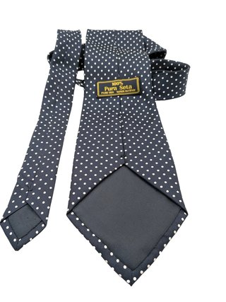 Cravatta Uomo 100% Seta Blu Navy Pois Bianchi