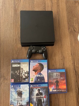 PS4 500 GB Negra + 1 mando + 4 Juegos