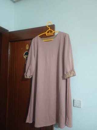 Vestido formal beige y rosa
