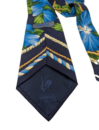 Cravatta KENZO 100% Seta Made Italy Floreale Blu