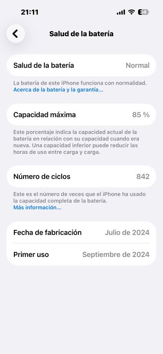 iPhone 15 128GB Negro/Gris - 85% Batería
