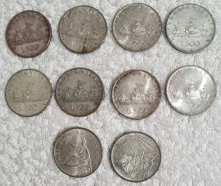 Serie 500 Lire Argento UNC AU 10 moneda 1958/67