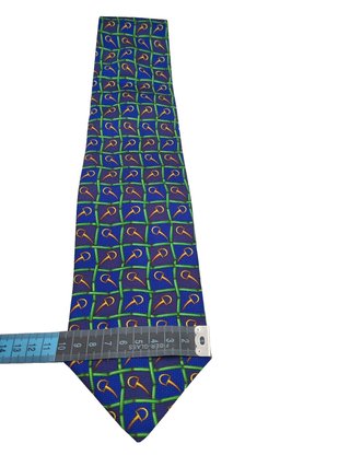 Cravatta DORMER Vintage 100% Seta Blu Verde Oro