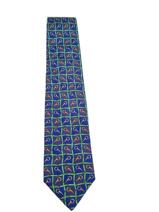 Cravatta DORMER Vintage 100% Seta Blu Verde Oro
