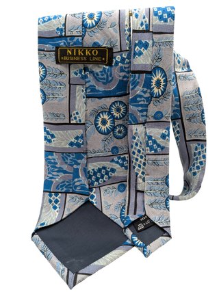Cravatta Vintage NIKKO 100% Seta Fantasia Azzurro