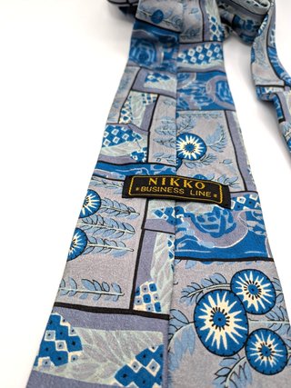 Cravatta Vintage NIKKO 100% Seta Fantasia Azzurro