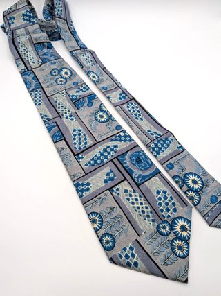 Cravatta Vintage NIKKO 100% Seta Fantasia Azzurro