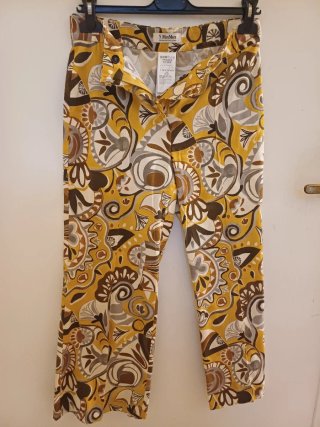 S Max Mara Pantalone Cotone Fantasia Giallo