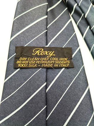 Cravatta Vintage ROXY 100% Seta Blu Righe Celesti