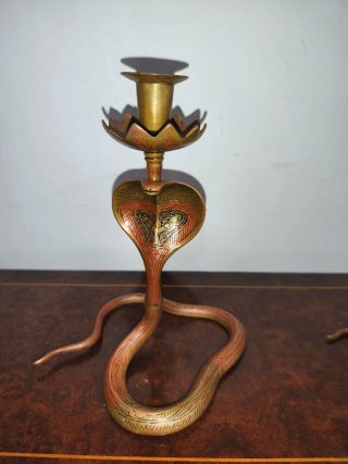 Candelabros Bronce Cobra Serpiente Antiguos