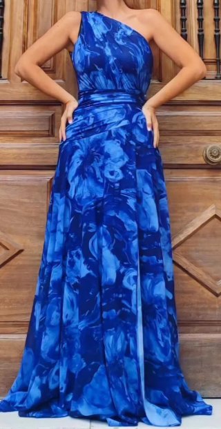 Vestido fiesta azul floral talla 36/38, nuevo
