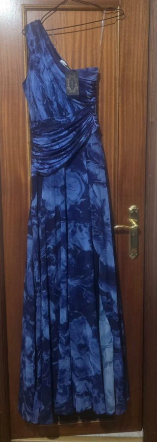 Vestido fiesta azul floral talla 36/38, nuevo