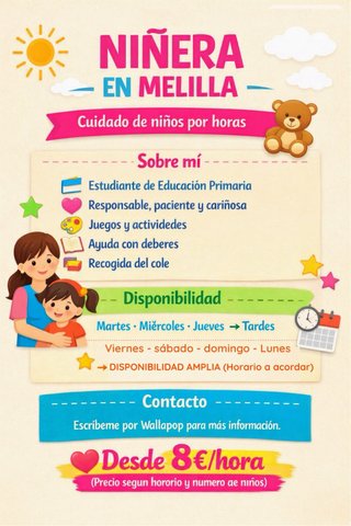 Niñera tardes y fines de semana en Melilla