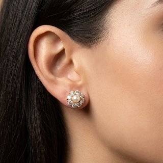 Pendientes antiguos en oro amarillo 18k y diamante