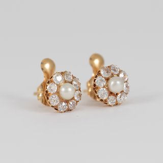 Pendientes antiguos en oro amarillo 18k y diamante