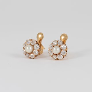 Pendientes antiguos en oro amarillo 18k y diamante