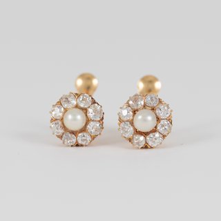 Pendientes antiguos en oro amarillo 18k y diamante