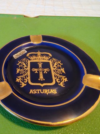 Cenicero Vintage Asturias Porcelana Azul Cobalto