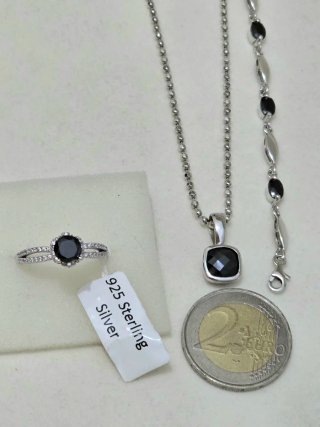 Conjunto Plata 925 Ley Collar, Pulsera y Anillo