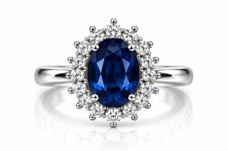 Anillo Plata con Zafiro Ovalado y Diamantes