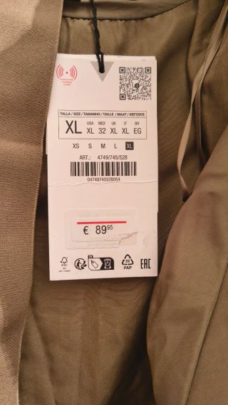 Plumífero Zara Verde Oliva Talla XL