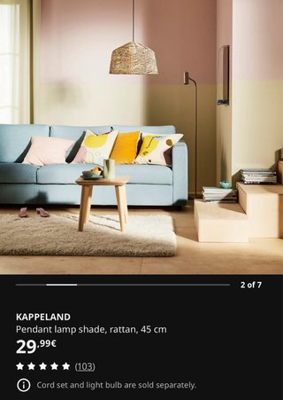 Lámpara de techo IKEA KAPPELAND de ratán 45 cm