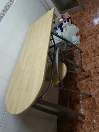Mesa alta cocina madera y metal