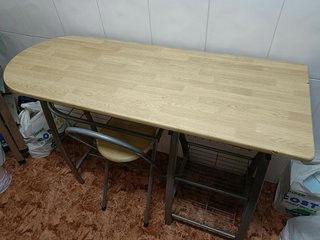 Mesa alta cocina madera y metal