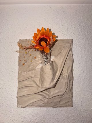 Cuadro artístico floral beige y naranja