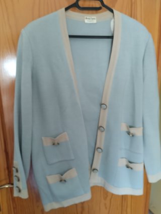 Cárdigan vintage Diego de León, azul y beige