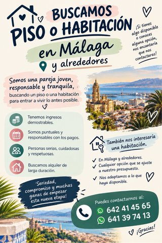 Pareja joven busca piso o habitación en Málaga